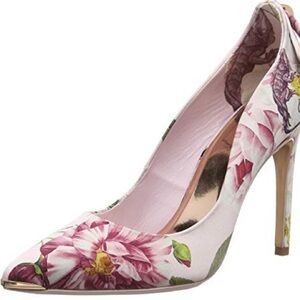 Ted Baker London Floral Satin Pointed Toe Heel Sz 38.5 US 8 Excellent Condition